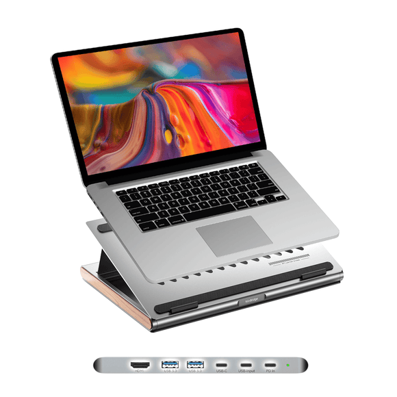 Aluminum Alloy Laptop Stand with 6-in 1 USB C Hub for Desk