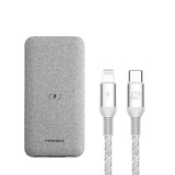 Momax Q.Power Touch Wireless Battery 10000mAh with Lightning Cable (Light Grey)